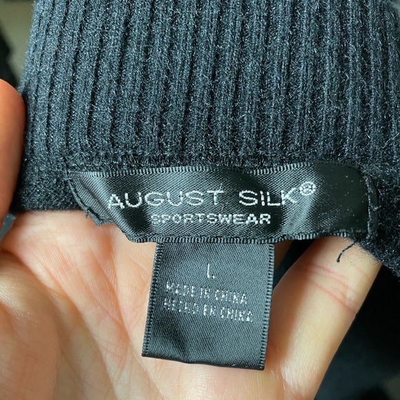 August Silk Women's Large Black Silk Wool Blend Straight Leg Pants Pull On Knit - Picture 14 of 16